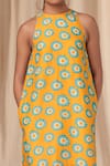 Masaba_Yellow Bemberg Linen Printed Crazy Daizy Halter Neck Dress _at_Aza_Fashions