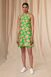 Buy_Masaba_Green Bemberg Linen Printed Flower Passion Halter Neck Dress _Online_at_Aza_Fashions