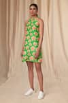 Shop_Masaba_Green Bemberg Linen Printed Flower Passion Halter Neck Dress _Online_at_Aza_Fashions