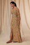 Buy_Masaba_Green Natural Crepe Printed Little Garden V Neck Kaftan Dress With Belt_Online_at_Aza_Fashions