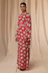 Buy_Masaba_Red Natural Crepe Printed Crazy Daizy V Neck Daisy Kaftan Dress With Belt _Online_at_Aza_Fashions