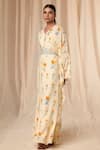 Buy_Masaba_Ivory Natural Crepe Printed Rock N Roll V Neck Kaftan Dress With Belt _Online_at_Aza_Fashions