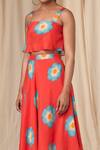 Shop_Masaba_Red Bemberg Linen Printed Crazy Daizy Daisy Crop Top And Skirt Set _Online_at_Aza_Fashions