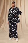 Masaba_Black Blazer- Bemberg Linen Printed Mooncrest Blazer And Trouser Set _Online_at_Aza_Fashions