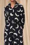 Masaba_Black Natural Crepe Printed Mooncrest Collared Neck Shirt _at_Aza_Fashions