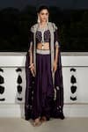 MATSYA_Purple Organza Georgette The Royal Matsya Cape And Draped Skirt Set  _Online_at_Aza_Fashions