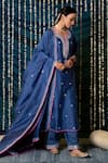 Shop_Maison Shefali_Blue Chanderi Silk, Cotton Embroidery Split V-neck Saanjh Kurta Set _Online_at_Aza_Fashions