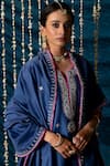 Maison Shefali_Blue Chanderi Silk, Cotton Embroidery Split V-neck Saanjh Kurta Set _at_Aza_Fashions