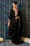 Buy_Maison Shefali_Black Kurta And Dupatta Chanderi Silk Embroidered Marodi Notched Ragini Set _Online_at_Aza_Fashions