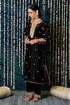 Shop_Maison Shefali_Black Kurta And Dupatta Chanderi Silk Embroidered Marodi Notched Ragini Set _Online_at_Aza_Fashions