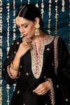 Maison Shefali_Black Kurta And Dupatta Chanderi Silk Embroidered Marodi Notched Ragini Set _at_Aza_Fashions