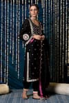 Maison Shefali Black Kurta Chanderi Silk Hand Embroidery Mirror V Neck Hunar Ragini Set Online at Aza Fashions Maison Shefali_Black Kurta Chanderi Silk Hand Embroidery Mirror V Neck Hunar Ragini Set _Online_at_Aza_Fashions