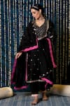 Buy Maison Shefali Black Kurta Chanderi Silk Hand Embroidery Mirror V Neck Hunar Ragini Set Online at Aza Fashions Buy_Maison Shefali_Black Kurta Chanderi Silk Hand Embroidery Mirror V Neck Hunar Ragini Set _Online_at_Aza_Fashions