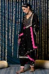 Shop Maison Shefali Black Kurta Chanderi Silk Hand Embroidery Mirror V Neck Hunar Ragini Set Online at Aza Fashions Shop_Maison Shefali_Black Kurta Chanderi Silk Hand Embroidery Mirror V Neck Hunar Ragini Set _Online_at_Aza_Fashions