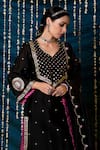 Maison Shefali Black Kurta Chanderi Silk Hand Embroidery Mirror V Neck Hunar Ragini Set at Aza Fashions Maison Shefali_Black Kurta Chanderi Silk Hand Embroidery Mirror V Neck Hunar Ragini Set _at_Aza_Fashions