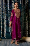 Shop_Maison Shefali_Purple Kurta Chanderi Silk Hand Embroidery Zardozi Ratti Set _Online_at_Aza_Fashions