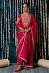 Maison Shefali_Pink Kurta Chanderi Silk Hand Embroidery Gulaab Floral Set _Online_at_Aza_Fashions