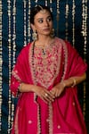 Maison Shefali_Pink Kurta Chanderi Silk Hand Embroidery Gulaab Floral Set _at_Aza_Fashions