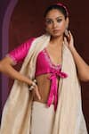 Weaver Story_Pink Raw Silk Embroidery Zardozi V Neck Front Tie Up Blouse _Online_at_Aza_Fashions