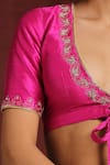 Buy_Weaver Story_Pink Raw Silk Embroidery Zardozi V Neck Front Tie Up Blouse _Online_at_Aza_Fashions