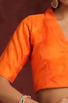 Buy_Weaver Story_Orange Pure Silk V Neck Half Sleeve Blouse_Online_at_Aza_Fashions