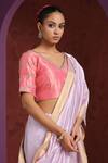 Weaver Story_Pink Tissue Embroidery Zardozi V Neck Neckline Blouse _Online_at_Aza_Fashions