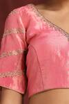 Buy_Weaver Story_Pink Tissue Embroidery Zardozi V Neck Neckline Blouse _Online_at_Aza_Fashions