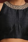 Buy_Weaver Story_Black Raw Silk Embroidery Zardozi Halter Neck Blouse _Online_at_Aza_Fashions