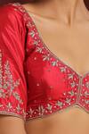 Buy_Weaver Story_Red Pure Silk Hand Embroidered Zardozi Plunge V Neck Blouse _Online_at_Aza_Fashions