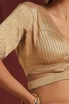 Buy_Weaver Story_Gold Tissue Plunge V Neck Pintucked Blouse _Online_at_Aza_Fashions