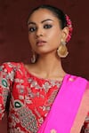 Weaver Story_Red Raw Silk Hand Embroidered Zardozi Round Peacock Blouse _Online_at_Aza_Fashions