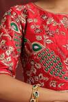 Buy_Weaver Story_Red Raw Silk Hand Embroidered Zardozi Round Peacock Blouse _Online_at_Aza_Fashions