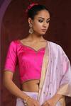 Weaver Story_Pink Satin Silk Hand Embroidered Zardozi Plunge Sweetheart Neck Pure Blouse _Online_at_Aza_Fashions