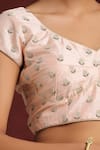 Buy_Weaver Story_Peach Silk Embroidery V-neck Pearl Floral Hand Blouse _Online_at_Aza_Fashions