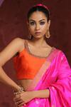 Weaver Story_Orange Pure Silk Hand Embroidered Zardozi Round Neckline Blouse _Online_at_Aza_Fashions