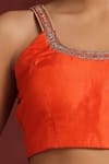 Buy_Weaver Story_Orange Pure Silk Hand Embroidered Zardozi Round Neckline Blouse _Online_at_Aza_Fashions