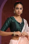 Weaver Story_Green Mashru Silk Hand Embroidered Zardozi U Neck Neckline Blouse _Online_at_Aza_Fashions