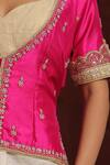 Buy_Weaver Story_Pink Satin, Silk Embroidery Plunge Neck Mughal Border Jacket Top _Online_at_Aza_Fashions