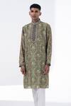 Siddhartha Bansal_Green Chanderi Embroidery Anchor Royal Chintz Kurta Set  _Online_at_Aza_Fashions