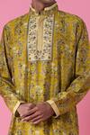 Siddhartha Bansal_Yellow Chanderi Printed Midday Meadow Royal Chintz Embroidered Kurta Set  _Online_at_Aza_Fashions