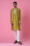 Buy_Siddhartha Bansal_Yellow Chanderi Printed Midday Meadow Royal Chintz Embroidered Kurta Set  _Online_at_Aza_Fashions