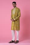 Shop_Siddhartha Bansal_Yellow Chanderi Printed Midday Meadow Royal Chintz Embroidered Kurta Set  _Online_at_Aza_Fashions