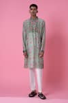 Buy_Siddhartha Bansal_Green Chanderi Printed Wild Flower Kurta Set  _Online_at_Aza_Fashions