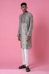 Shop_Siddhartha Bansal_Green Chanderi Printed Wild Flower Kurta Set  _Online_at_Aza_Fashions