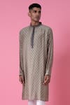 Buy_Siddhartha Bansal_Grey Chanderi Printed Geometric Kurta And Pant Set  _Online_at_Aza_Fashions