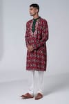 Buy_Siddhartha Bansal_Maroon Cotton Dobby Stripe Embroidery Royal Chintz Pattern Kurta Set  _Online_at_Aza_Fashions