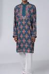 Siddhartha Bansal_Grey Cotton Dobby Stripe Embroidery Paisley Royal Print Kurta Set  _Online_at_Aza_Fashions