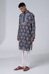 Buy_Siddhartha Bansal_Grey Cotton Dobby Stripe Embroidery Paisley Royal Print Kurta Set  _Online_at_Aza_Fashions