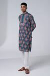 Shop_Siddhartha Bansal_Grey Cotton Dobby Stripe Embroidery Paisley Royal Print Kurta Set  _Online_at_Aza_Fashions