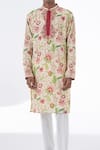 Siddhartha Bansal_Ivory Cotton Dobby Stripe Printed Flower Kurta Set  _Online_at_Aza_Fashions